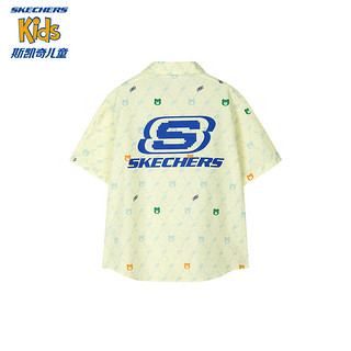 Skechers斯凯奇童装男童梭织衬衫儿童时尚休闲舒适透气翻领短袖L224B084 米色底色S logo小熊图案满印/04H7 130cm