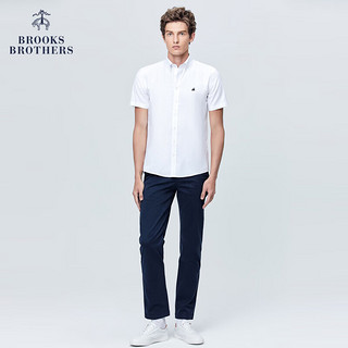 布克兄弟（BrooksBrothers）男士夏扣结领纯色免烫短袖休闲衬衫 B115-白色 M