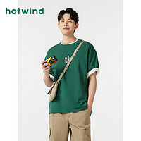 热风（Hotwind）短袖t恤男2024年夏季男士休闲趣味休闲舒适亲肤宽松短T 07绿色 L