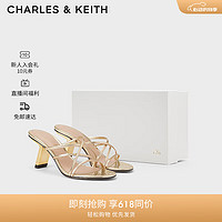 CHARLES&KEITH24夏法式交叉细带羊皮高跟拖鞋女SL1-61900040 Gold金色 39