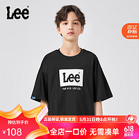 Lee儿童圆领短袖T恤2024男女童夏季纯棉舒适宽松运动上衣童装 黑色 150cm