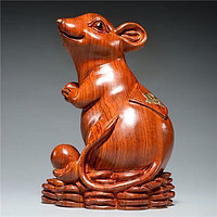 米囹 花梨木雕老鼠摆件十二生肖装饰工艺品