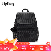 kipling 凯普林 男女款轻便帆布2024春季双肩包猴子包|CITY ZIP系列 S-黑底字母印花