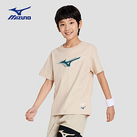 美津浓（MIZUNO）/Mizuno童装夏季短袖运动纯棉圆领透气上衣时尚简约t恤 沙卡其色 150CM(75-85斤)