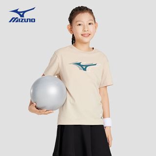 美津浓（MIZUNO）/Mizuno童装夏季短袖运动纯棉圆领透气上衣时尚简约t恤 白色 130CM(50-65斤)