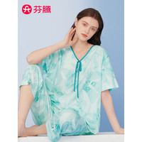 芬腾睡衣女【40支凉感棉】2024夏季包边V领微弹力凉感短袖家居服套装