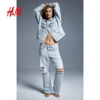 H&M HM女装牛仔裤春季新款低腰直筒宽松男友风落脚设计休闲裤1113296