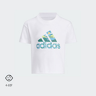 adidas PEMSLOU联名印花上衣圆领短袖套装男小童夏阿迪达斯轻运动 白/传奇墨水蓝 110CM