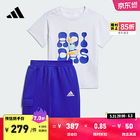 adidas休闲印花短袖套装男婴童夏季阿迪达斯轻运动IT1770 白/半荧光蓝 92CM