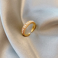 韩国设计感镶钻珍珠戒指时尚个性气质女高级感轻奢开口指环