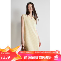 ochirly欧时力 运动休闲直身裙2024夏装条纹撞色针织连衣裙女 浅黄 S