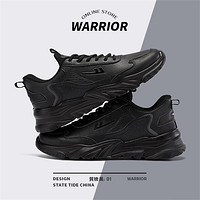 WARRIOR 回力 女鞋运动鞋女秋款轻便黑色休闲鞋皮面防水厚底减震百搭运动鞋女