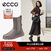 ecco 爱步 靴子女 2023年冬季新款中筒靴简约平跟切尔西靴 新潮216223 灰褐色21622302674