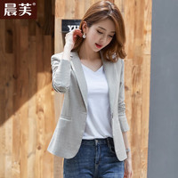 晨芙休闲小西装外套女韩版修身显瘦短款小个子职业装西服气质百搭上衣 1912燕麦色(长袖) XL（110-120斤）