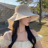 叕二叕韩版夏季帽子女户外旅游防晒遮阳帽网眼透气披肩帽护脸太阳帽 白色