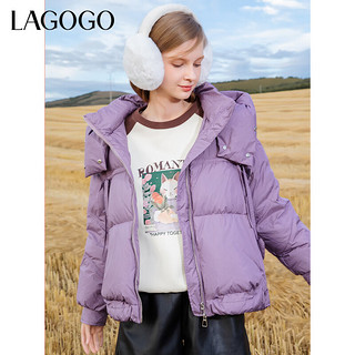 lagogo拉谷谷2023冬紫色宽松连帽加厚羽绒服女90白鸭绒小个子 紫色(Q1) 16