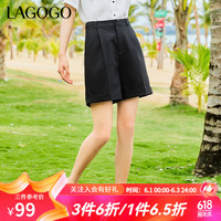 lagogo拉谷谷黑色高腰休闲短裤女夏季新款阔腿宽松显瘦气质百搭 黑色（W1） 1