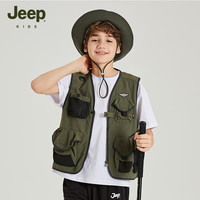 JEEP吉普童装2024夏季儿童马甲男女童中大童户外背心上衣工装外套 军绿 170