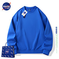 NASA LIKE圆领卫衣男女宽松无帽长袖T恤纯色棉打底衫美式ins潮流上衣服 克莱因蓝 L(120-135斤）