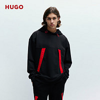 HUGO2024春夏男士红色徽标饰带宽大版型连帽卫衣 001-黑色 EU:S