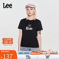 Lee 24春季标准版型  猫咪图案印花圆领女短袖T恤  黑色