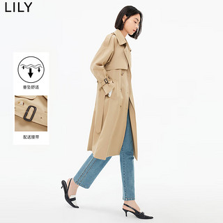 丽丽 LILY2023秋新款女装复古双排扣都市通勤显瘦腰带长款卡其色风衣女 717卡其