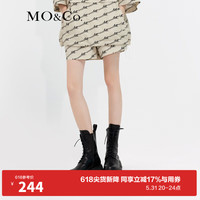 MO&Co.运动风复古MC老花满花高腰宽松短裤休闲裤子女 咖底黑字