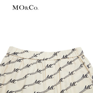 MO&Co.运动风复古MC老花满花高腰宽松短裤休闲裤子女 咖底黑字