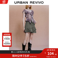 UR秋季新款女装复古高腰荷叶边辣妹风宝藏半裙UWV530002 深灰
