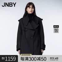 JNBY/江南布衣秋季风衣女纯棉斜纹布宽松挺括系带酷感外套5N9911560 001/本黑 S