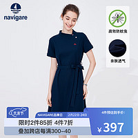 Navigare意大利小帆船短袖连衣裙女24夏季新款斜领防蚊裙子时尚半袖a字裙