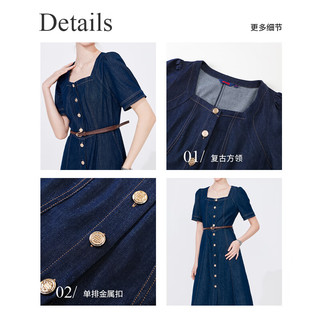 Navigare意大利小帆船短袖连衣裙女士2024春夏新款A字裙显瘦百搭牛仔长裙 海军蓝