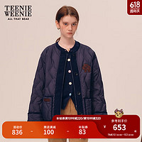 Teenie Weenie小熊秋冬中长款圆领叠穿羽绒服保暖外套女 藏青色 175/XL