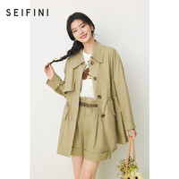 诗凡黎（'SEIFINI）莱赛尔翻领卡其风衣2024年春中长工装风外套高腰短裤女 深卡其 风衣  M