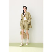 诗凡黎（'SEIFINI）莱赛尔翻领卡其风衣2024年春中长工装风外套高腰短裤女 深卡其 裤子  M