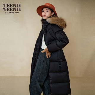 Teenie Weenie小熊羽绒服女中长款冬季连帽加厚保暖外套 黑色 170/L