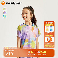 moodytiger 女童速干短袖T恤夏季印花透气儿童运动上衣