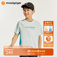 moodytiger 男童短袖T恤24夏季个性撞色拼接吸汗宽松运动上衣