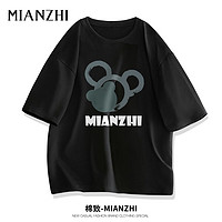 mianzhi 棉致 圆领短袖男潮牌米奇纯棉上衣服宽松休闲情侣半袖t恤衫 黑色 S