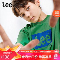 Lee儿童圆领短袖T恤2024夏季纯棉舒适宽松运动吸汗透气上衣童装 绿色 130cm