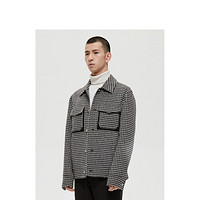 GXG 绿意系列 冬季经典黑白格含羊毛短大衣毛呢夹克外套
