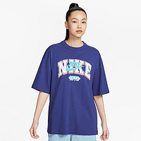 NIKE 耐克 Sportswear 字母Logo印花宽松短袖T恤 女款 健身蓝 FQ7011-431