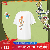 李宁 LI-NING×迪士尼高飞联名系列童装男大童短袖T恤24春夏运动上衣 标准白-1 140cm