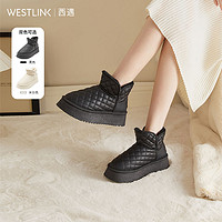 WESTLINK 西遇 小香风雪地靴女2023新款冬季保暖中筒白色面包鞋厚底加绒棉鞋