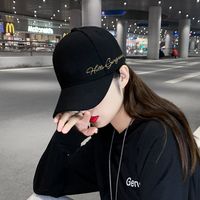抖芊 冒子女帽子通用春秋韩版潮百搭鸭舌帽冬季遮脸防晒遮阳太阳帽款棒球帽 侧HELLO款【黑色】 均码可调节