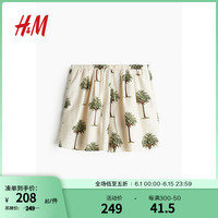 H&M女装休闲裤2024夏松紧腰高腰短裤1237043 奶油色/棕榈树 170/100