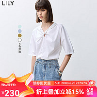 丽丽 LILY2024夏时尚设计感别致扭结式领口显瘦百搭上衣雪纺衫衬衫 601白色 S