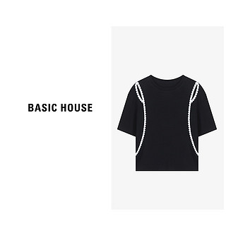 Basic House/百家好T恤时尚夏季设计师圆领设计感B0624B5S972 黑色 S90-120斤