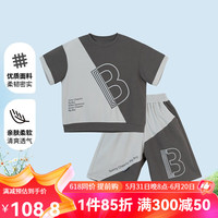贝贝怡男童短袖短裤套装24夏季款撞色休闲透气两件套ZB2DT046 黑色 130