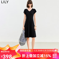 丽丽 LILY2024夏新款女装气质复古温柔通勤时尚镂空垂坠感连衣裙小黑裙 510黑 M